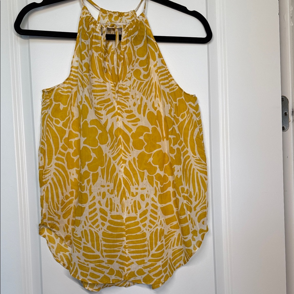 LOFT Yellow Floral Halter Tank with Cream Print